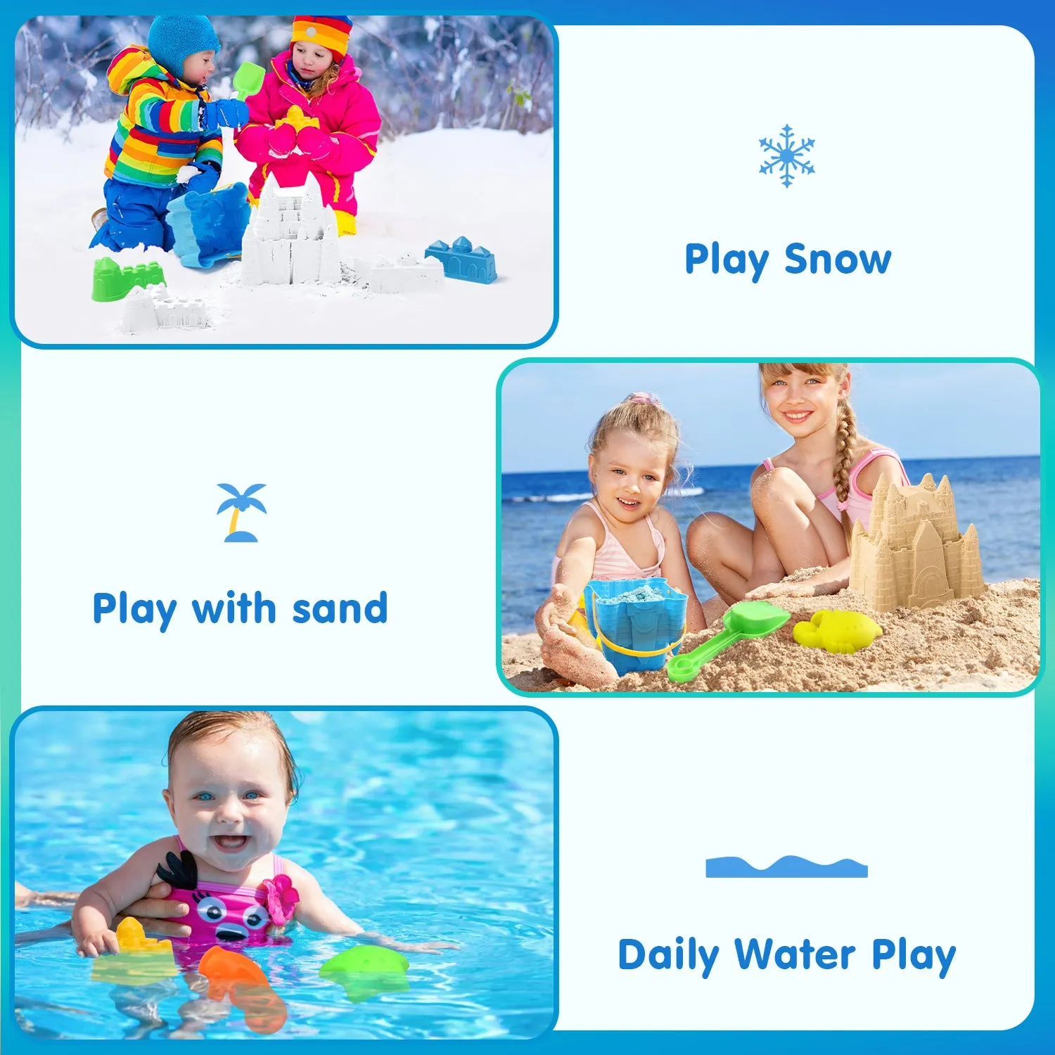 16 PCS Sand Toys for Kids with Beach Bucket