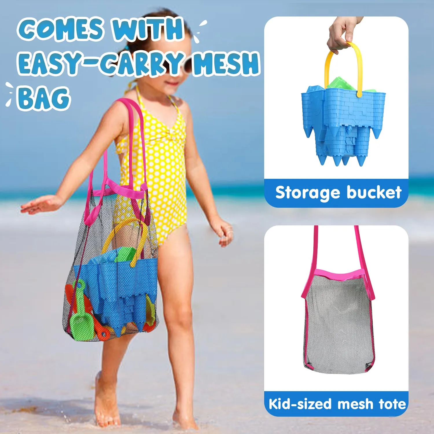 16 PCS Sand Toys for Kids with Beach Bucket