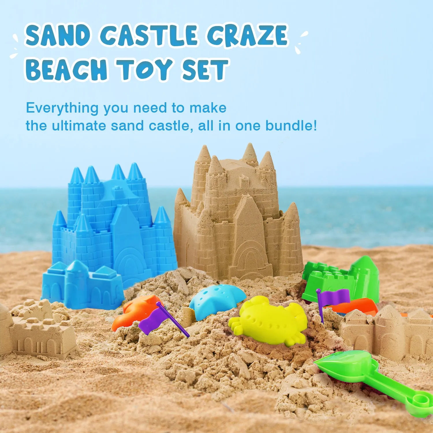 16 PCS Sand Toys for Kids with Beach Bucket