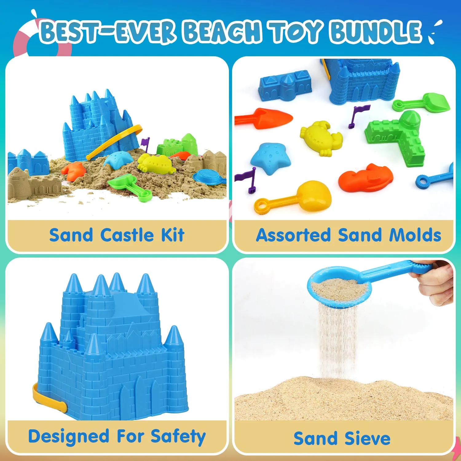 16 PCS Sand Toys for Kids with Beach Bucket