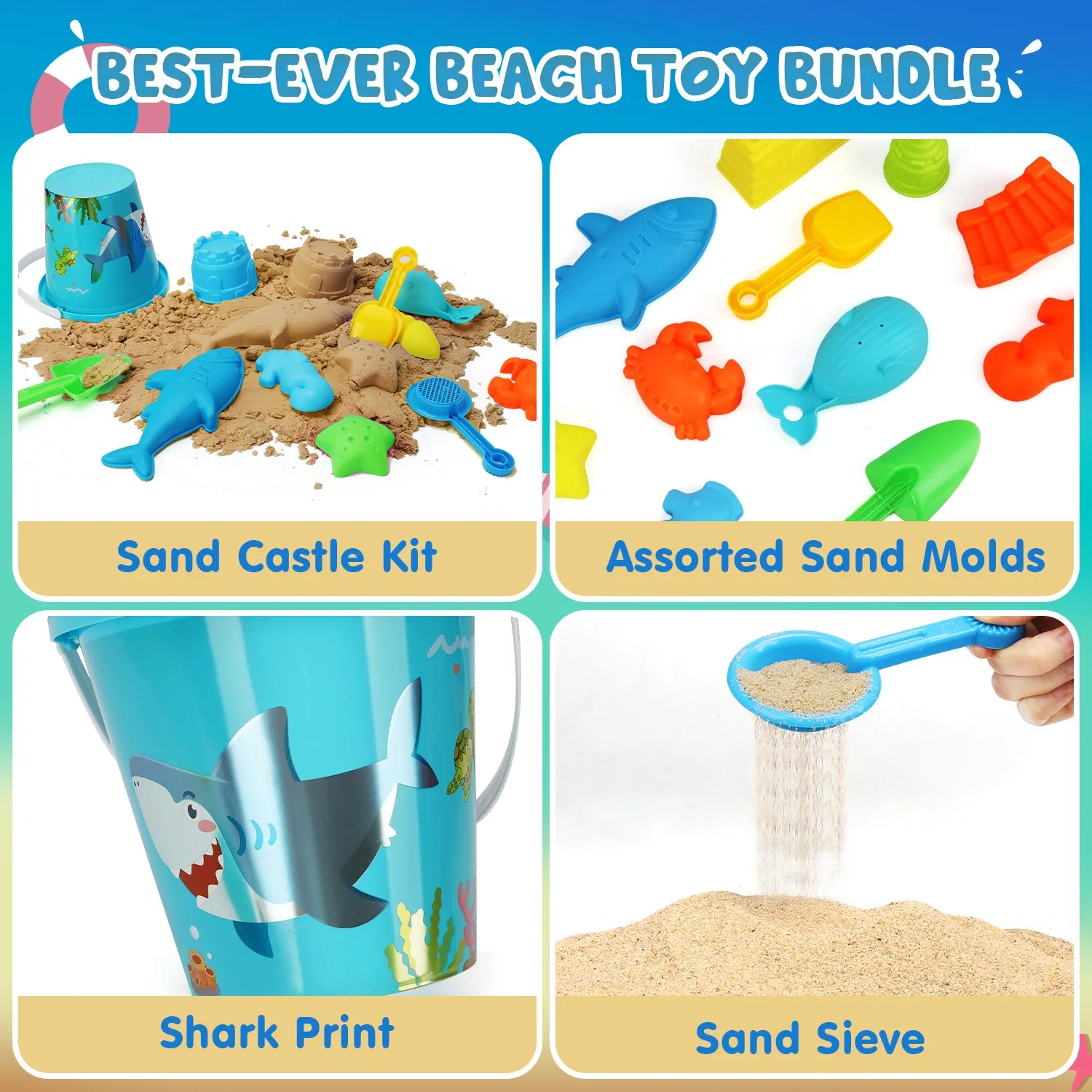 18 PCS Shark Sand Toys for Kids