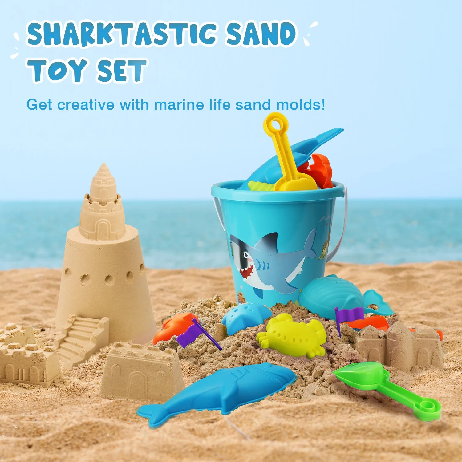 18 PCS Shark Sand Toys for Kids