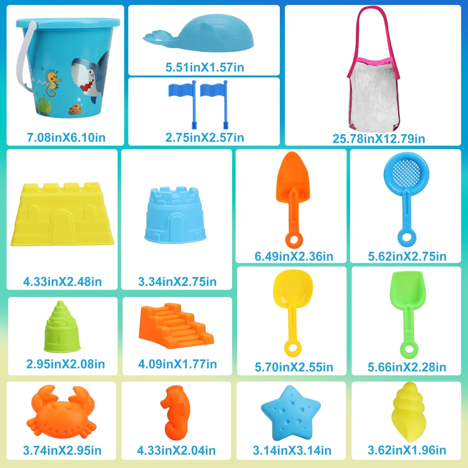 18 PCS Shark Sand Toys for Kids