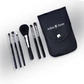 6 Piece Brush Set with Black Case, Matte Black Handles