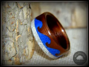 Bentwood Ring -  "Beach Waves" Koa, Blue Lapis & Beach Sand