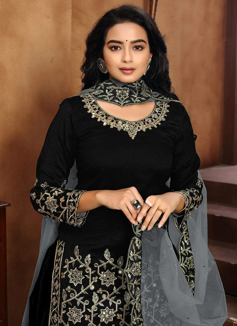 Black Embroidered Patiala Punjabi Suit