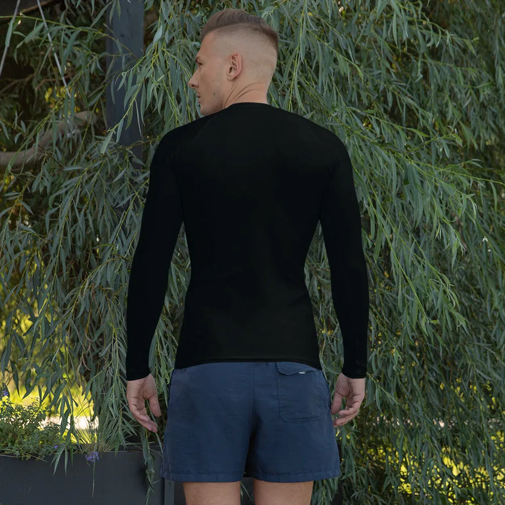 Black Solid Color Men's Top, Best Men's Rash Guard UPF 50  Long Sleeves Designer Polyester Spandex Sportswear