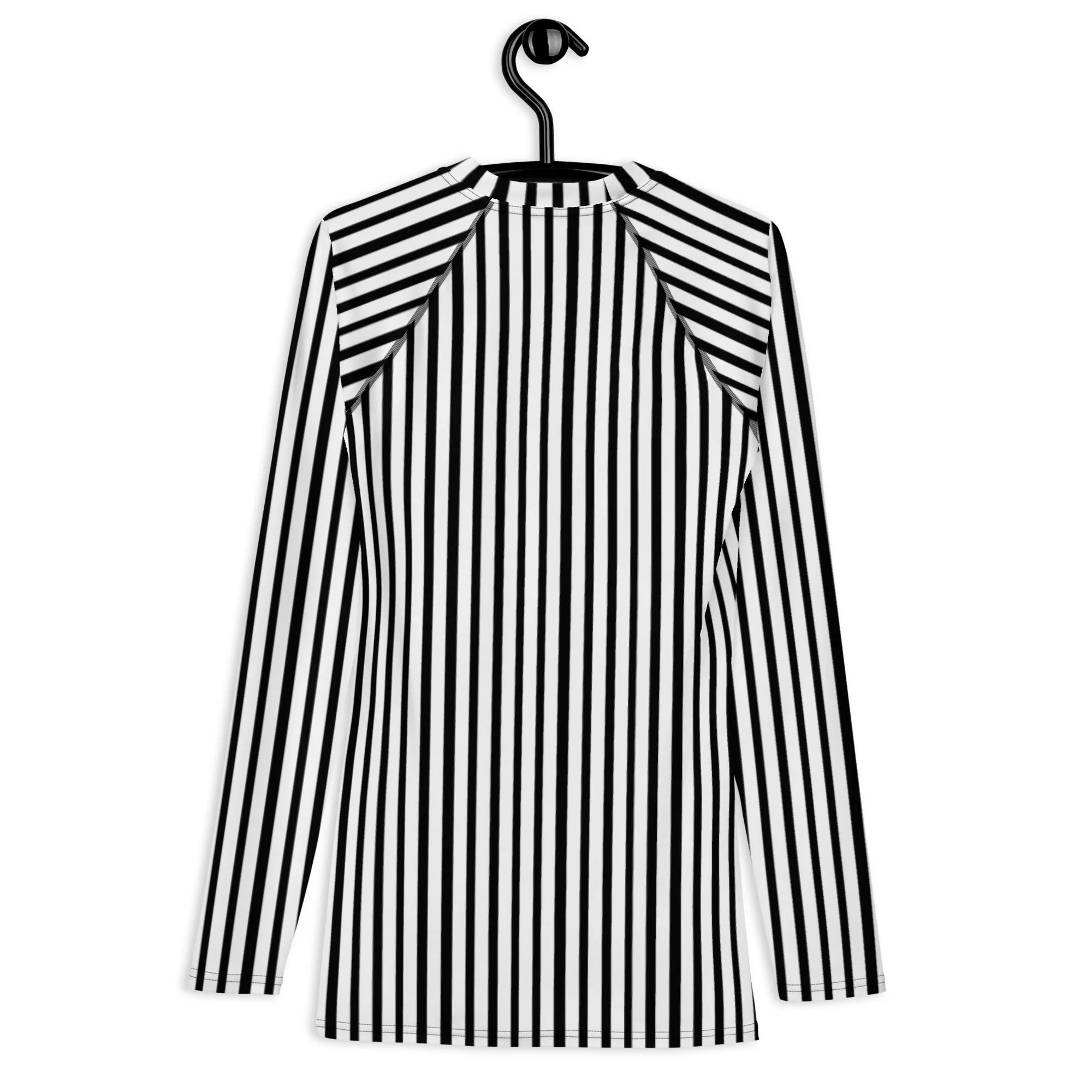 Black White Striped Rash Guard, Vertical Striped Designer Men's Rash Guards For Water Sports - Made in USA/EU/MX