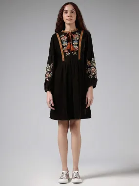 Bombay Paisley Dark Olive Floral Embroidered Dress