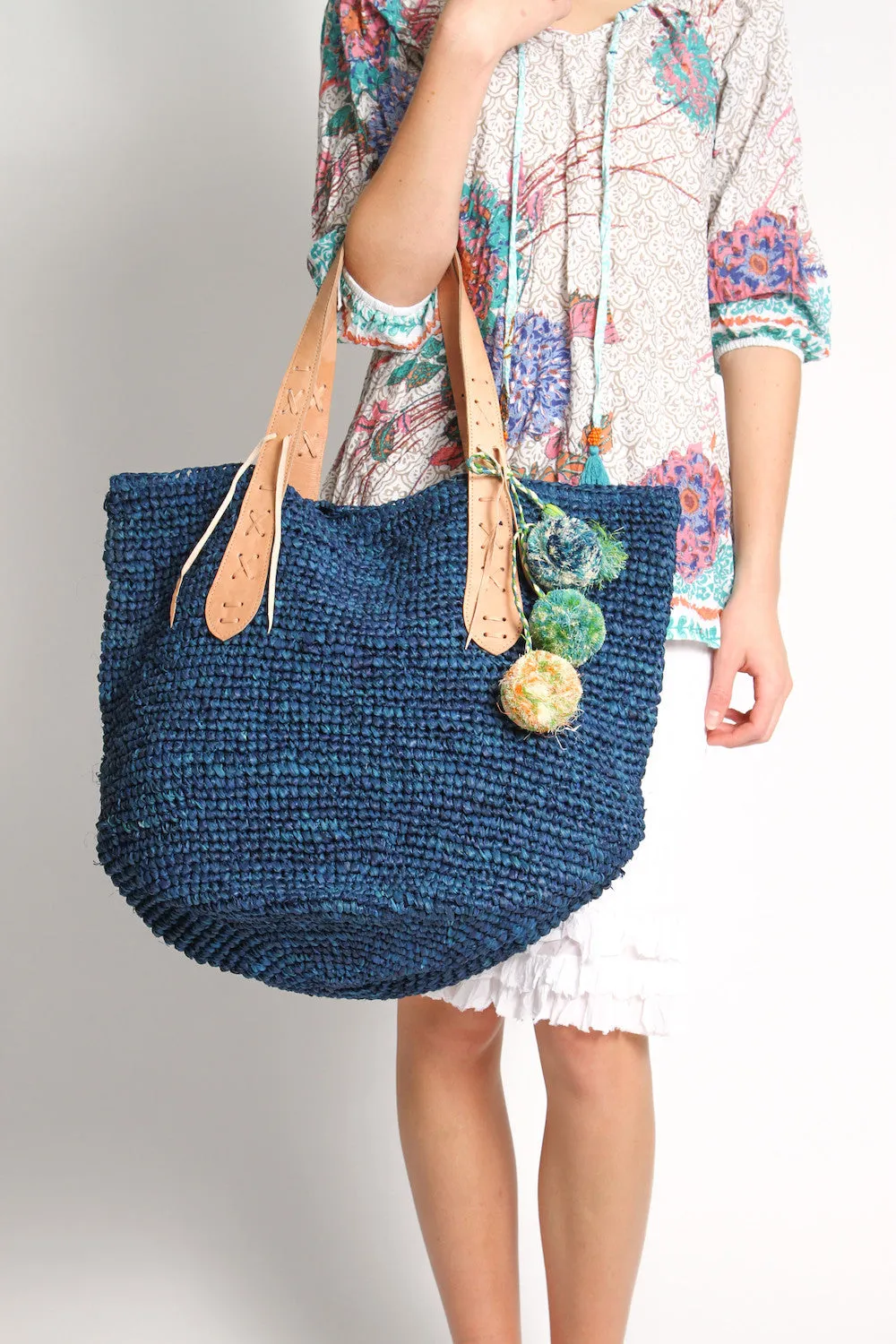 Bondi Raffia Beach Bag in Blue