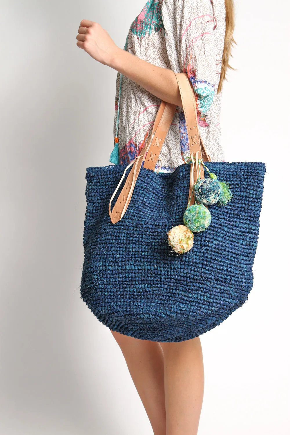 Bondi Raffia Beach Bag in Blue