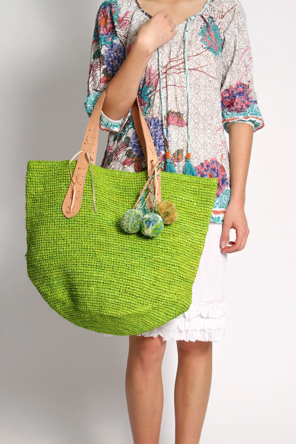 Bondi Raffia Beach Bag in Lime