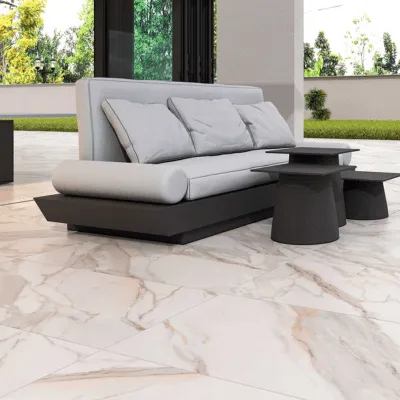 Calacatta Alfresco Marble Effect Outdoor Porcelain Paving Tile - 1200mm x 600mm - Gold