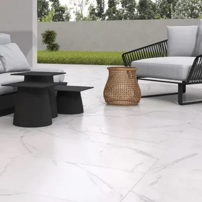 Calacatta Alfresco Marble Effect Outdoor Porcelain Paving Tile - 1200mm x 600mm - Grey