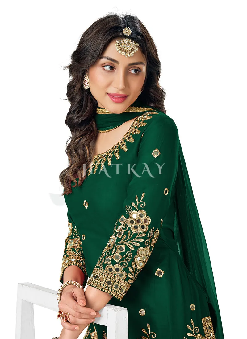 Dark Green Mirror Work Punjabi Patiala Suit