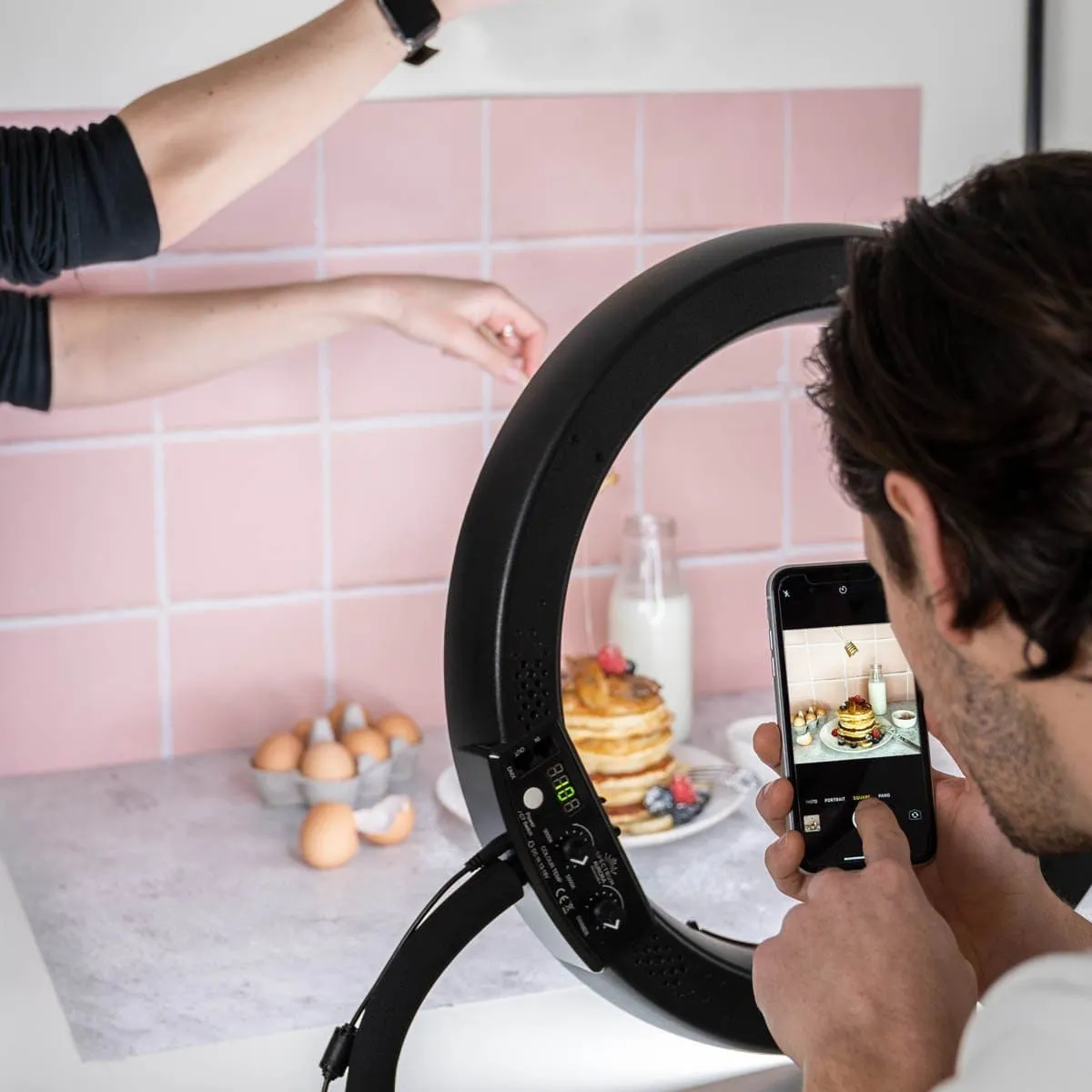 Flat Lay Instagram Backdrop - 'Bronte' Pink Square Tiles (56cm x 87cm)