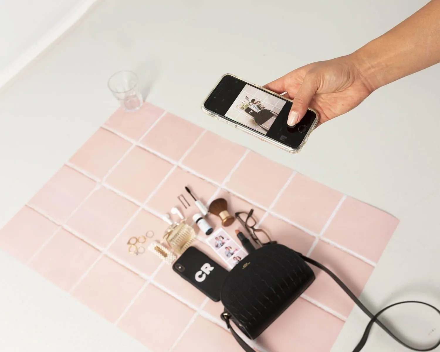Flat Lay Instagram Backdrop - 'Bronte' Pink Square Tiles (56cm x 87cm)