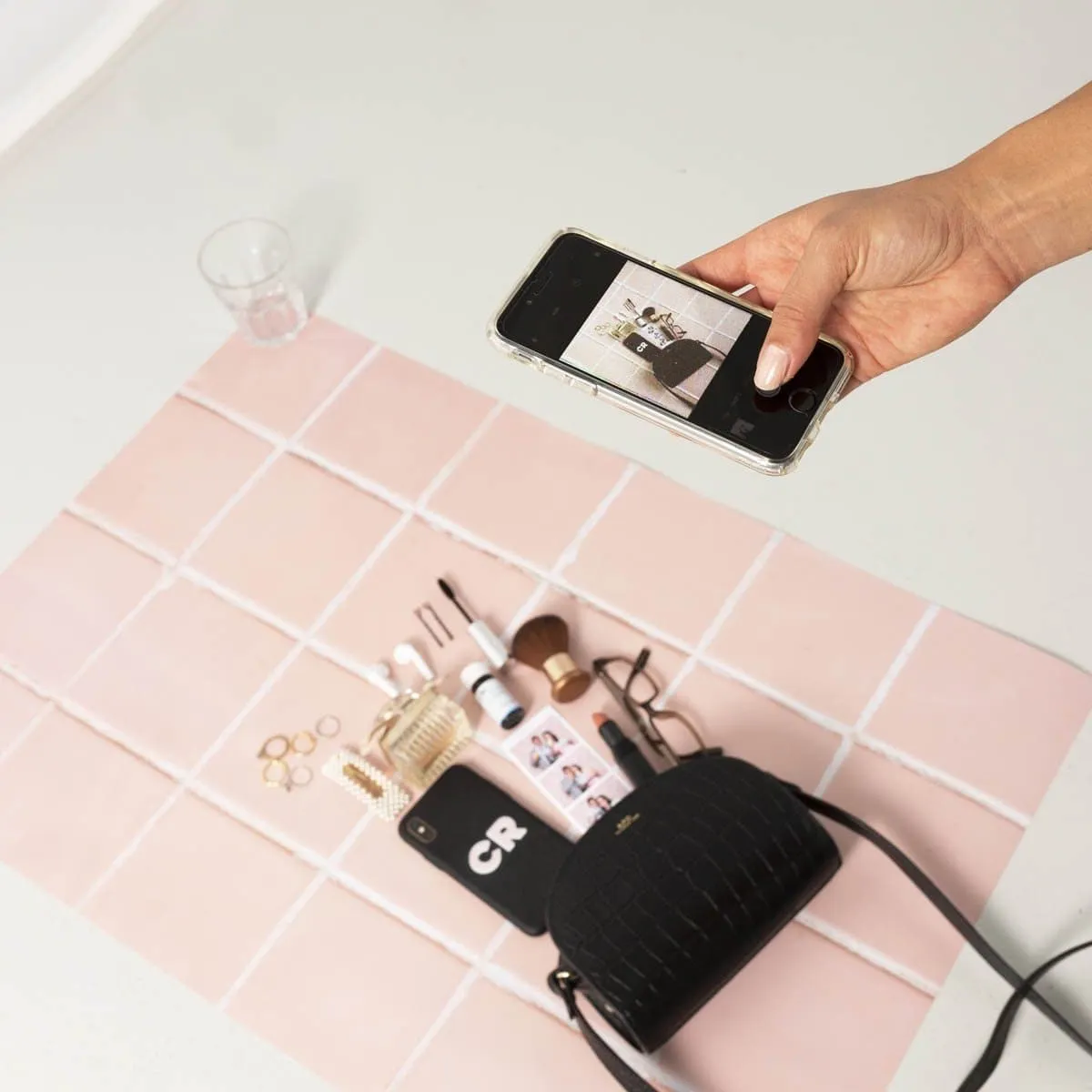 Flat Lay Instagram Backdrop - 'Bronte' Pink Square Tiles (56cm x 87cm)