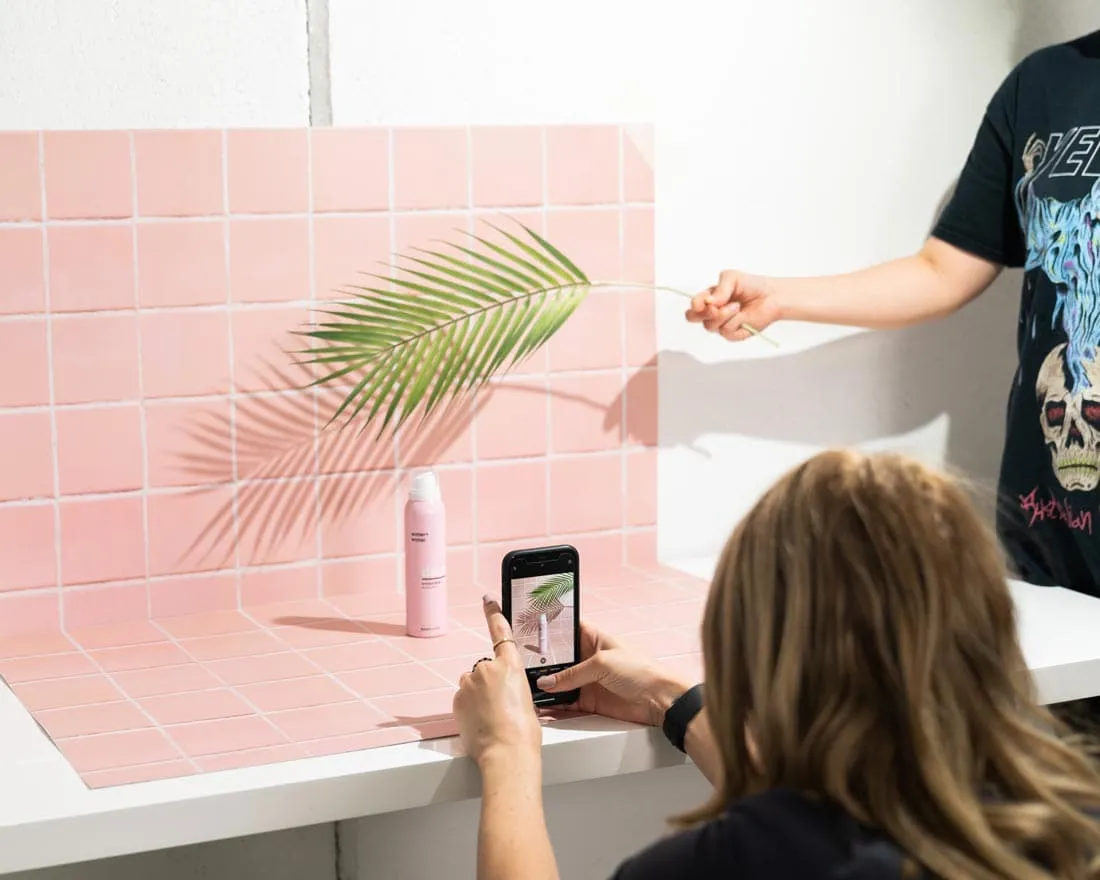 Flat Lay Instagram Backdrop - 'Bronte' Pink Square Tiles (56cm x 87cm)