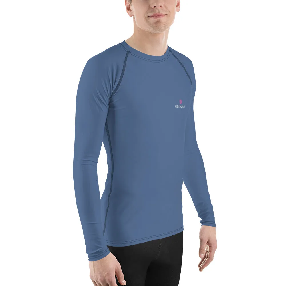 Gray Blue Solid Color Men's Top, Best Men's Rash Guard UPF 50  Long Sleeves Designer Polyester Spandex Sportswear