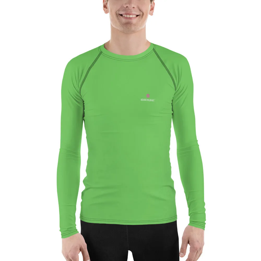 Green Solid Color Men's Top, Best Men's Rash Guard UPF 50  Long Sleeves Designer Polyester Spandex Sportswear