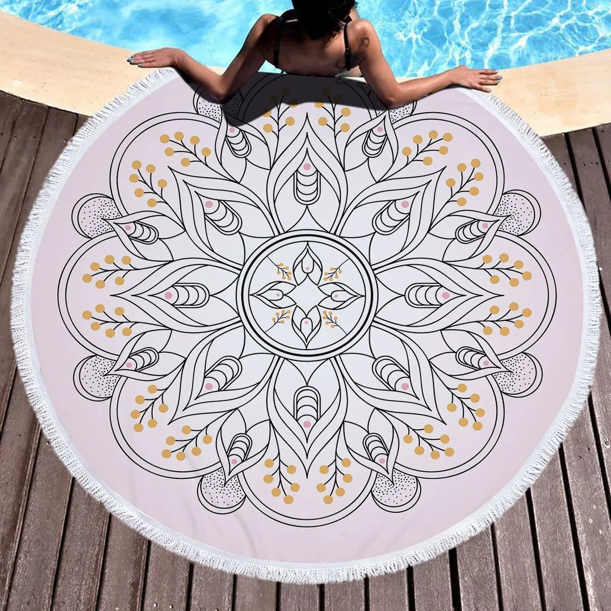 Mandala Beach Towel 59'' Mircofiber Water Absorbing Bath Towels with Tassel