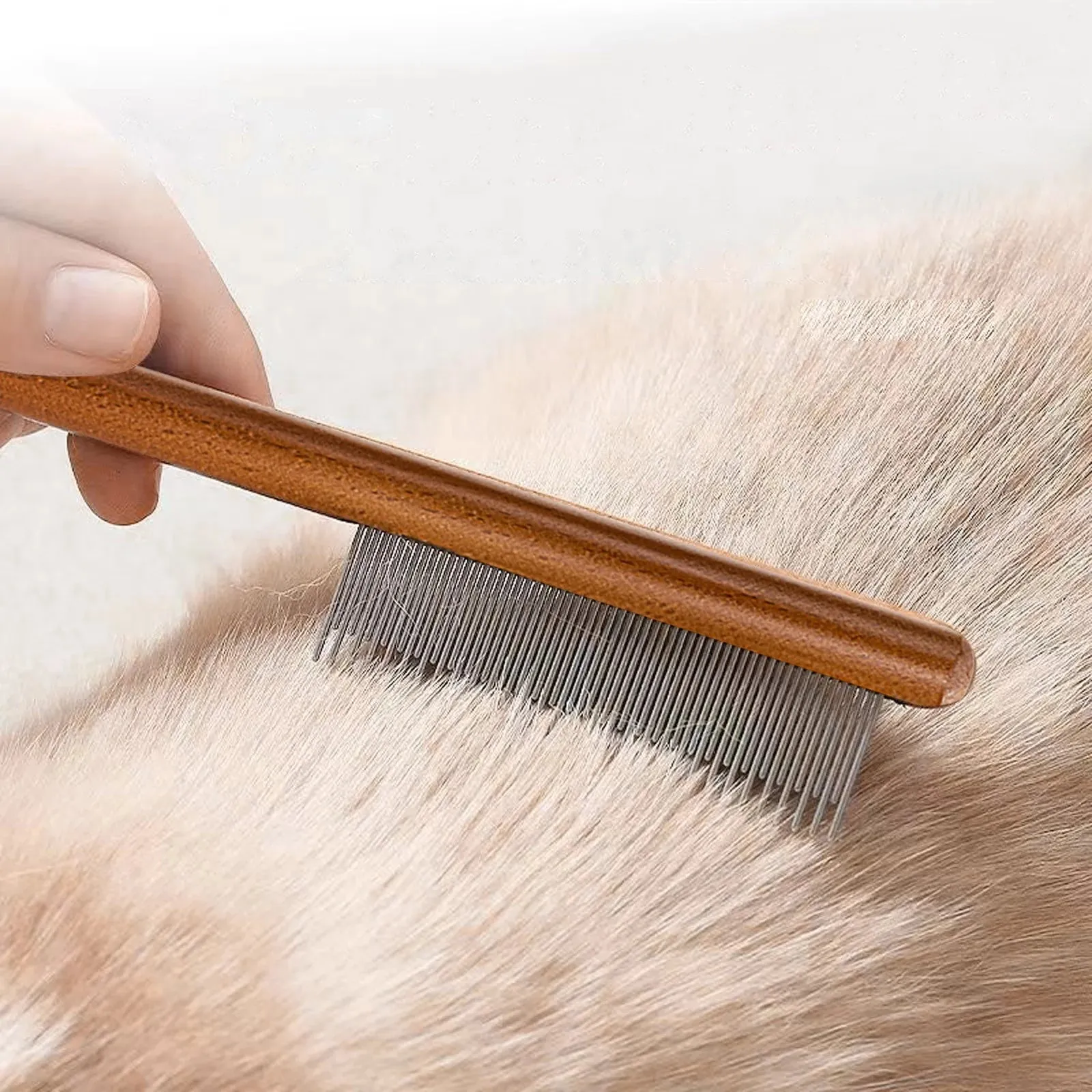 Pet Dander Remover Brush Cat Comb Detangling Flea and Removing Grooming Tool for and Adult Cats with Green Friendly Wood Handle