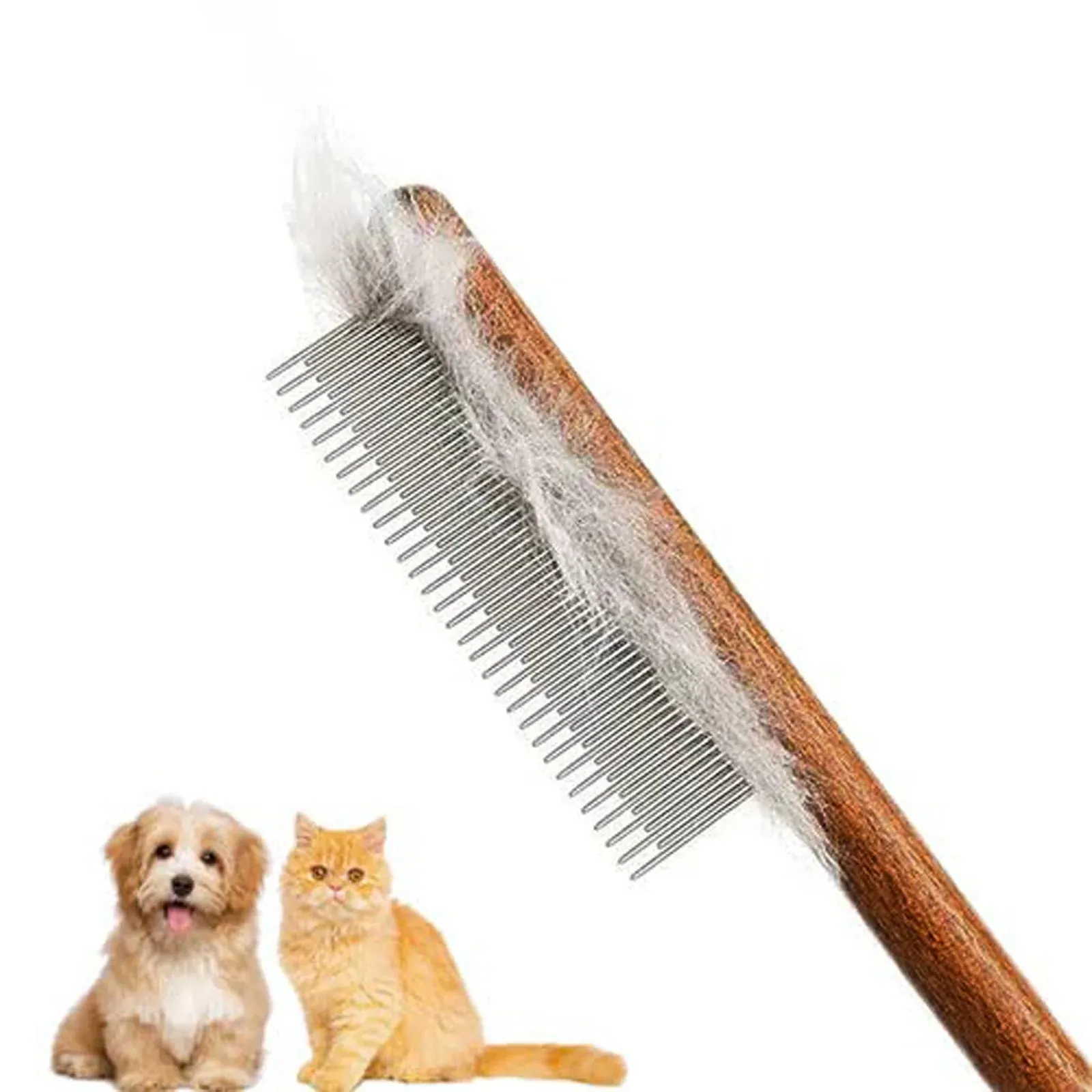 Pet Dander Remover Brush Cat Comb Detangling Flea and Removing Grooming Tool for and Adult Cats with Green Friendly Wood Handle