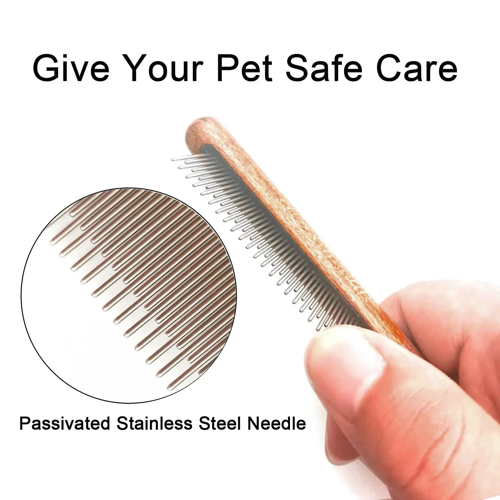 Pet Dander Remover Brush Cat Comb Detangling Flea and Removing Grooming Tool for and Adult Cats with Green Friendly Wood Handle