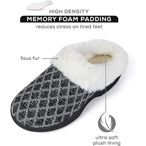 Roxoni Women's Cozy Memory Foam Slippers, Fuzzy Warm Faux Fur, Indoor Outdoor Rubber Sole