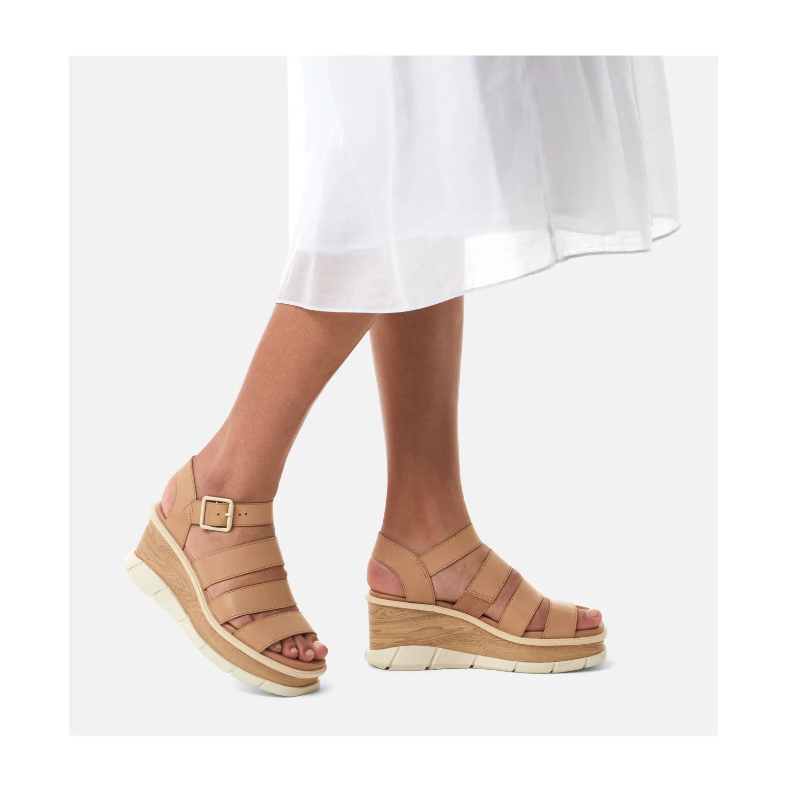 Sorel Joanie III Ankle Strap Wedge Sandal (Women) - Honest Beige/Chalk
