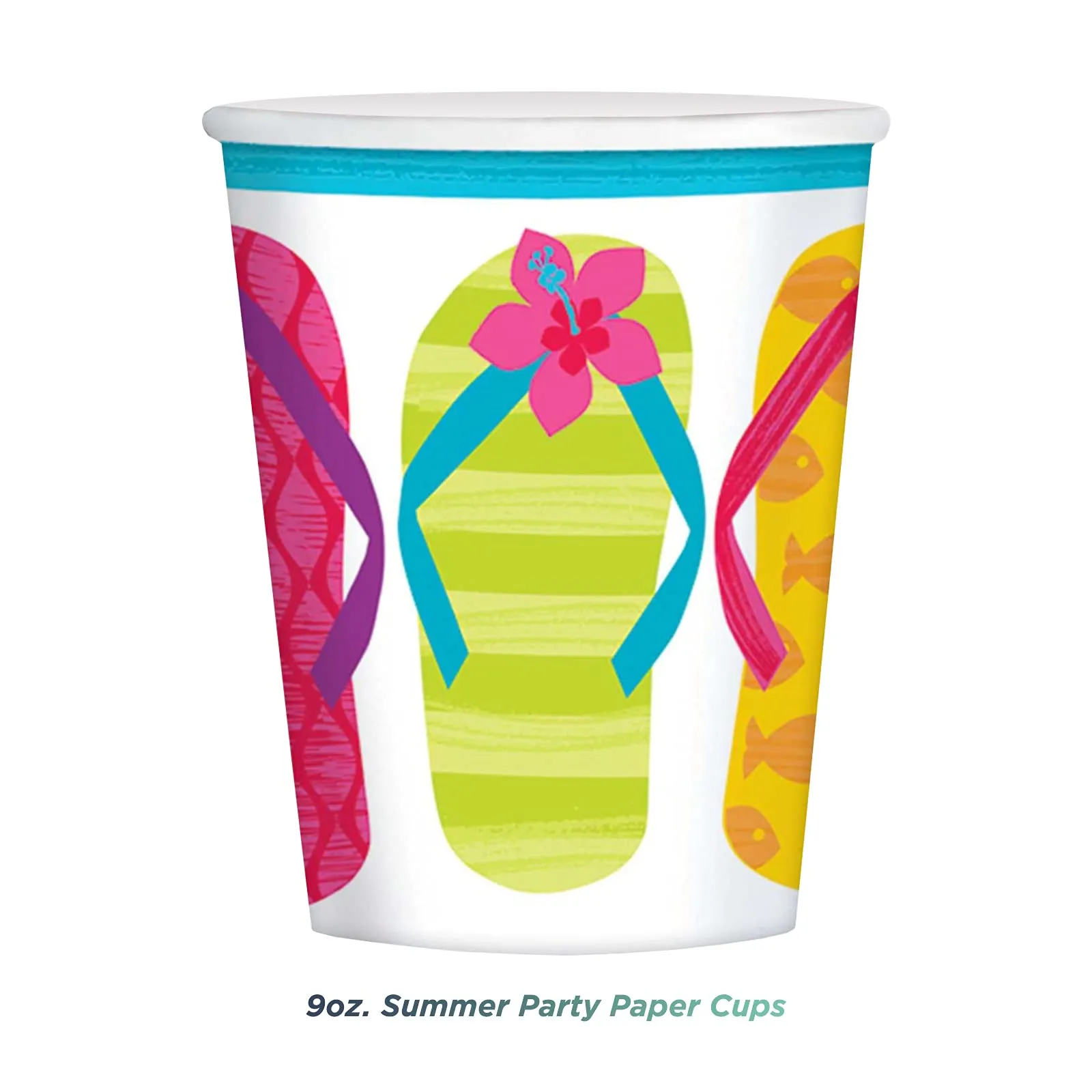 Summer Party Beach Flip Flops Paper Dessert Plates, Napkins, and Cups (Serves 18) - Beach and Pool Party Theme Party Decorations