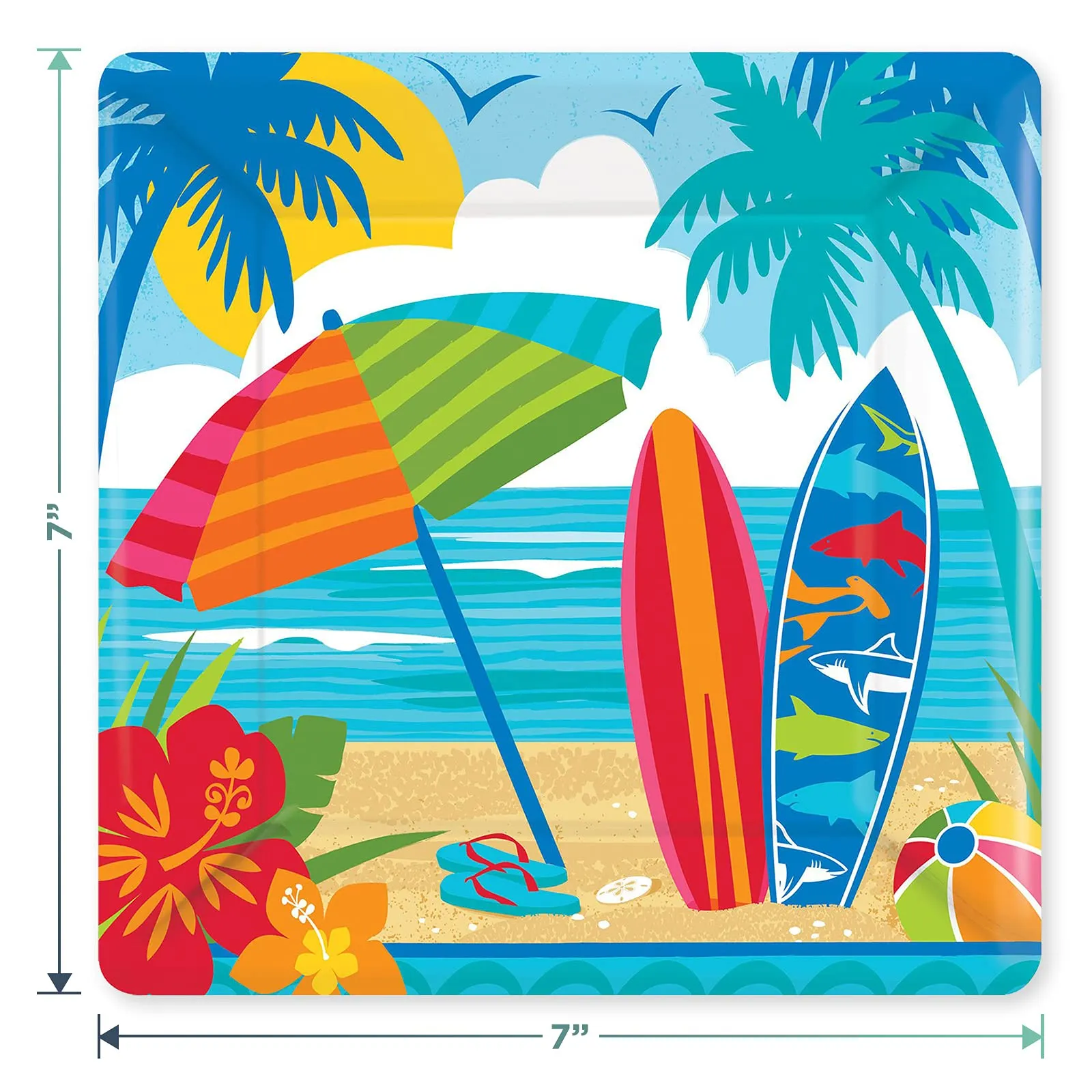 Summer Party Beach Flip Flops Paper Dessert Plates, Napkins, and Cups (Serves 18) - Beach and Pool Party Theme Party Decorations